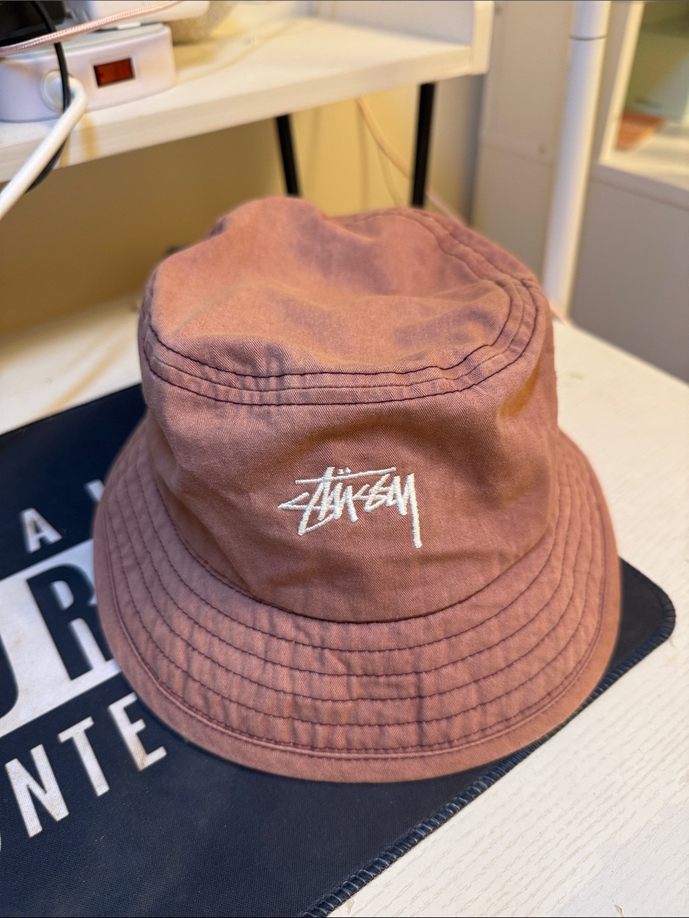 Stussy Burgundy Embroidered Logo Bucket Hat